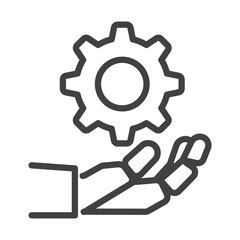 illustration of a gear with robotic hand, simple thin line icon