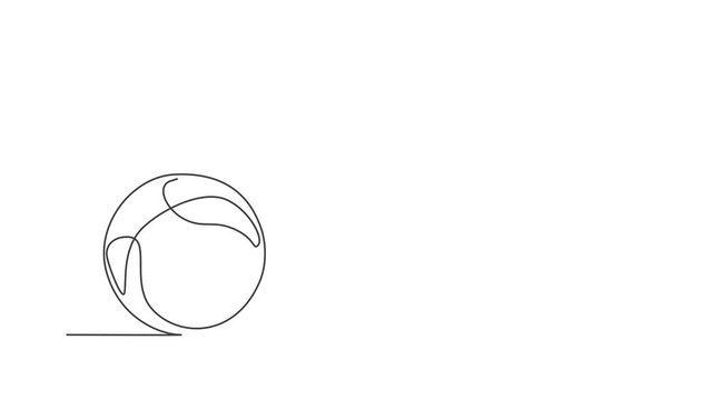 Animation of one line drawing of basketball on the floor. Ball for basketball game. Back to school minimalist, sport education concept. Continuous simple line self draw animated. Full length motion.