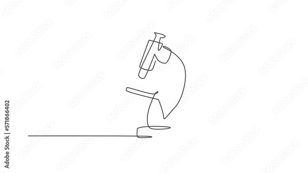 Poster animated self drawing of continuous line draw microscope on school library to learn chemistry study.
