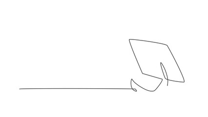 Animated self drawing of continuous one line draw graduation cap with tassel. Back to school hand drawn minimalism concept. Full length single line animation for graduating education illustration.