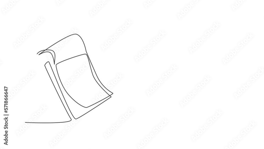Poster animation of single one line drawing of open notepad paper. back to school minimalist, education con