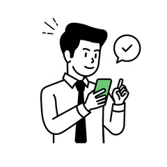 Fototapeta na wymiar Cartoon Stock Illustration of Positive Business Men Using and Checking Smartphones