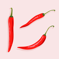 Whole red chili pepper, different shapes. Useful spicy vegetable. Isolated figures.
