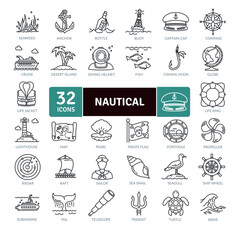 Nautical and ocean icons Pack. Thin line icon collection. Outline web icon set