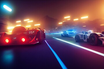 Obraz na płótnie Canvas modern racing game for playstation with image of illuminated gamepad. Generative AI