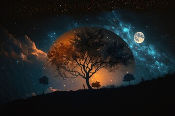 Fototapeta na wymiar The beautiful night sky spreading over the earth