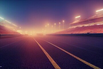 Fototapeta na wymiar racing track in light of spotlights on road motorsport championship, generative ai