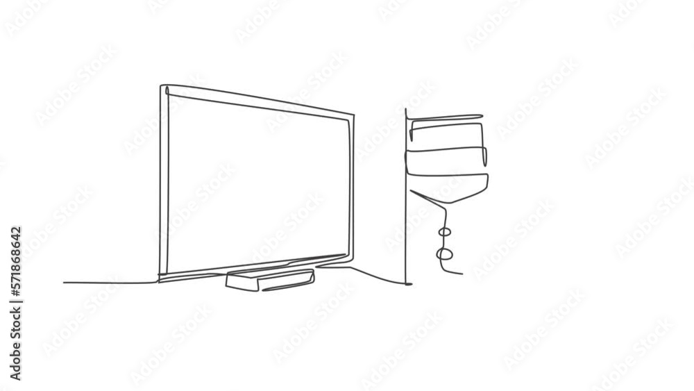 Aufkleber animated self drawing of continuous line draw cpu computer and screen monitor for supporting busines