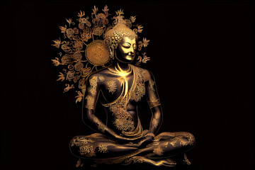 A golden Buddha  Phra Phuttha Maha Suwanna Patimakon, symbolizing enlightenment and the revered  Golden Days  of Buddhism.. generative ai
