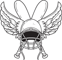 Hand drawn baseball helmet with crossed bats background. Vector illustration, line art, tattoo sketch, sports emblem.
