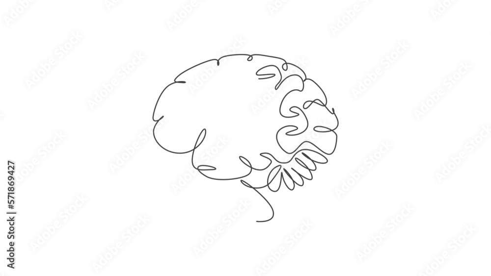 Aufkleber animation of one line drawing of smart human brain from side view logo identity. genius idea for bra