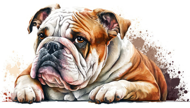 Bulldog dog watercolor paint art. Generative AI