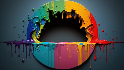 Generative AI illustration of multicolored liquid ink chromatic circle on wall