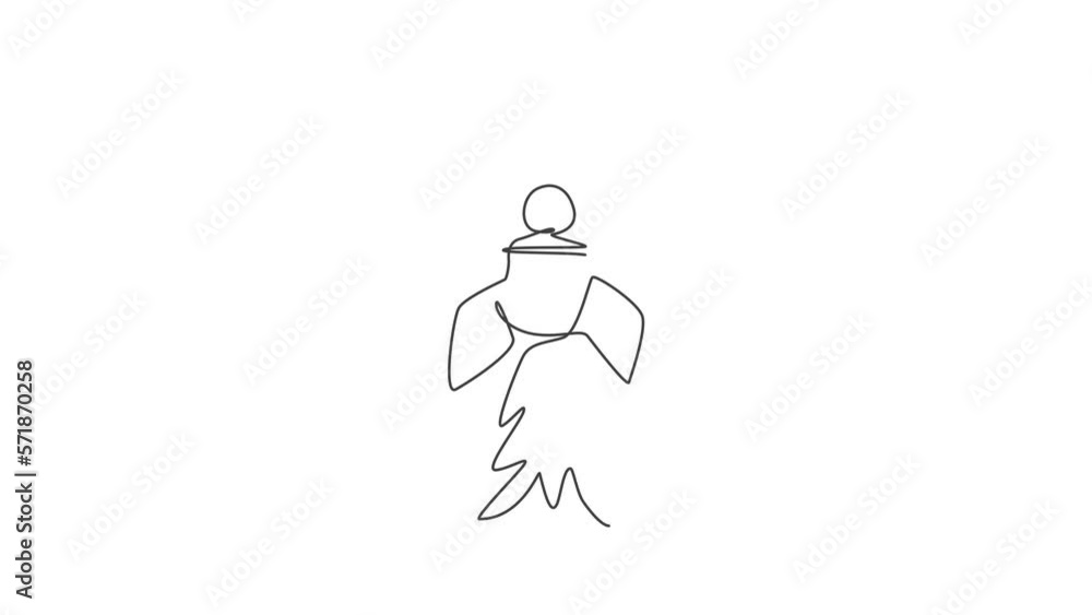 Poster animation of one line drawing of rocket ship launch into outer space logo identity. future technolog