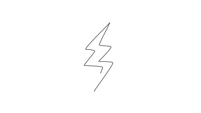 Animated self drawing of single continuous line draw thunder light bolt logo label. Energy power up lightening icon label concept. Full length one line animation illustration.