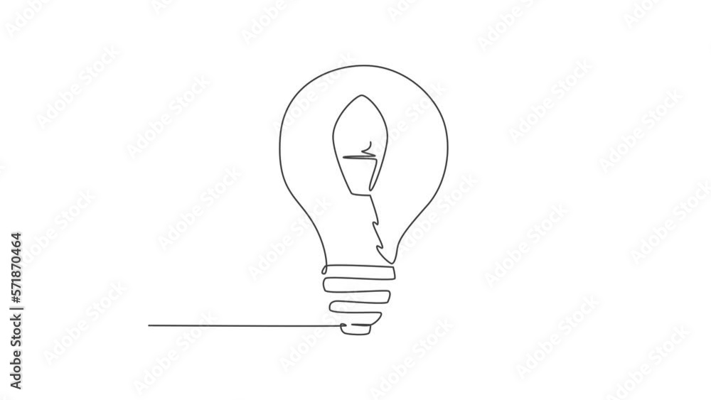 Poster animation of one single line drawing of rocket launch inside shining light bulb logo identity. compa