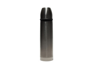 Metal thermos on a white isolated background.