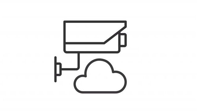 Animated cctv linear icon. Wireless connection. Upload records to cloud storage. Technology. Seamless loop HD video with alpha channel on transparent background. Outline motion graphic animation