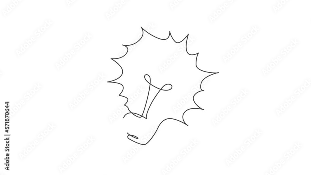 Poster animated self drawing of single continuous line draw shining lightbulb for creativity logo label. po