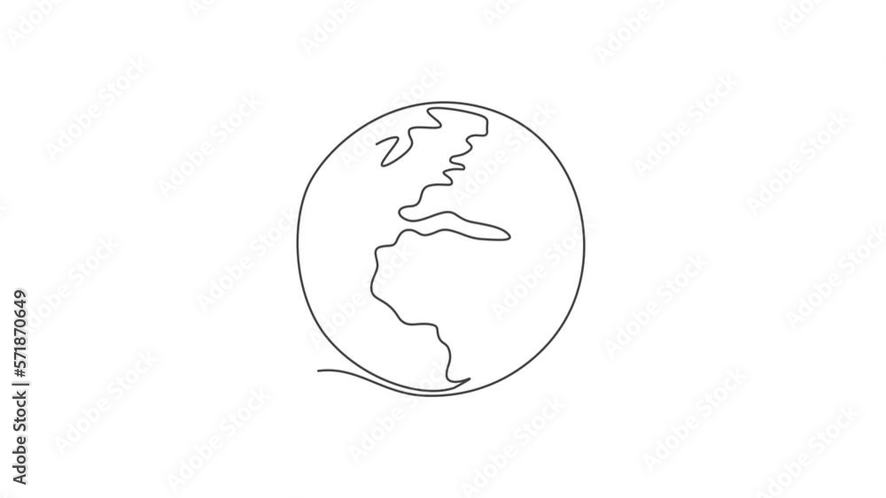 Poster animated self drawing of single continuous line draw sphere global earth for logo label. world globe