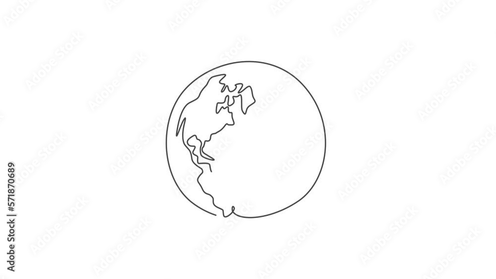 Poster animated self drawing of single continuous line draw global sphere of world globe for educational kn