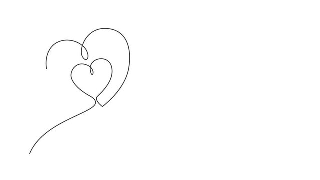Animated self drawing of one continuous line draw cute love heart shaped for lovable greeting card. Romantic wedding invitation template concept. Full length single line animation illustration.