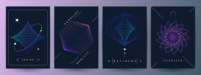 Trendy minimalistic linear posters. Abstract wired design.