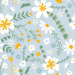 Keuken spatwand met foto spring seamless pattern on blue background white flowers © Aida