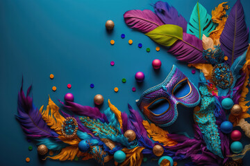 Fototapeta na wymiar Festive face mask for carnival celebration, generative ai