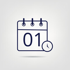 Calendar vector flat icon in linear style, specific day calendar day 01.