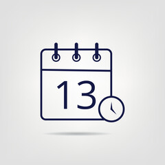 Calendar vector flat icon in linear style, specific day calendar day 13.