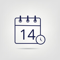 Calendar vector flat icon in linear style, specific day calendar day 14.