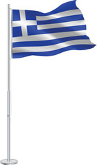 Isolated waving national flag of Greece on flagpole