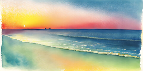 Watercolor illustration of a sunset