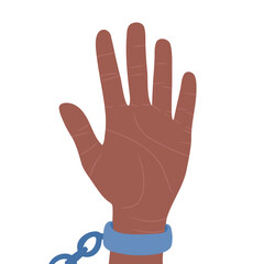 Hand in handcuffs, slavery. Vector Illustration for printing, backgrounds, covers and packaging. Image can be used for greeting cards, posters, stickers and textile. Isolated on white background.