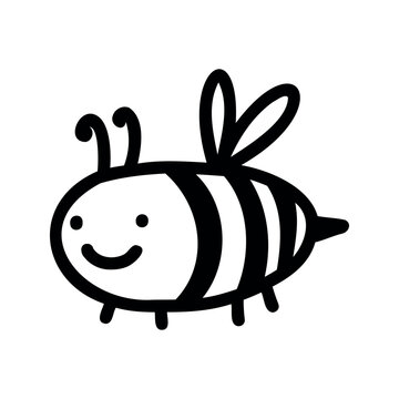 Hand drawn doodle flying honey bee icon isolated on white background. Vector illustration cute character. Design for card, pattern, web, flyer. 