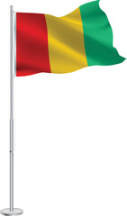 Isolated waving national flag of Guinea on flagpole