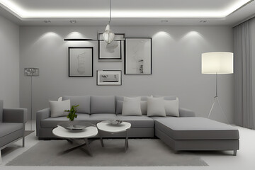 Obraz na płótnie Canvas Creative Drawing Room, Wall Paint Color Primer Gray with Sofa