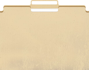 Manila folder with cut tab and papers isolated on white. Paper case archive for document and reports. Craft paper with grainy texture. Beige blank kraft cardboard. Recycled package vector illustration