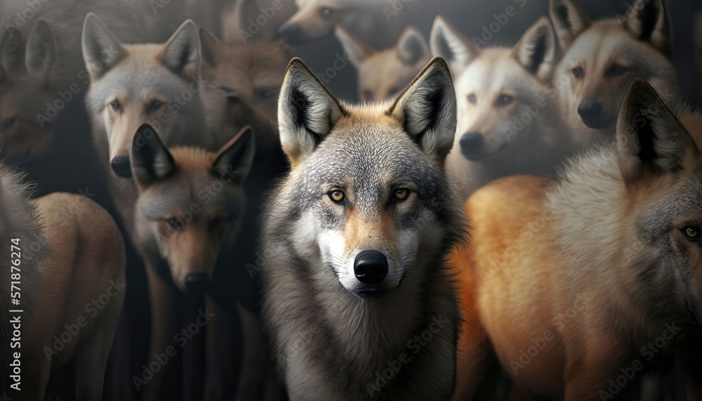 Wall mural wolf pack. post-processed generative ai.