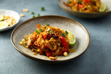 Traditional homemade pad thai noodles