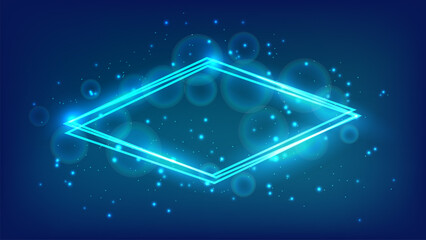 Neon rhombus frame with shining effects and sparkles