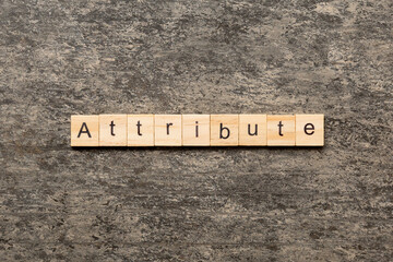 ATTRIBUTE word written on wood block. ATTRIBUTE text on cement table for your desing, concept