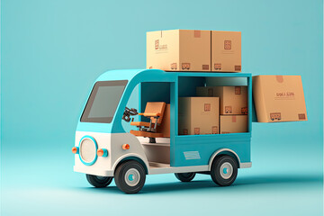 Color goods transport vehicle. Delivery and logistic concept. Generative AI