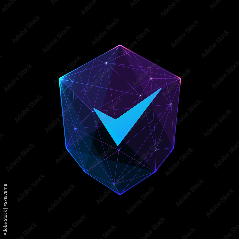 Aufkleber check mark sign on shield futuristic vector illustration. low poly wireframe art. digital polygonal 