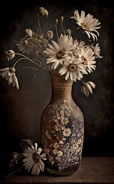 Vase of wilted flowers in vintage photography style image Generative AI
