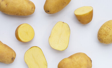 Raw potatoes isolated on white background