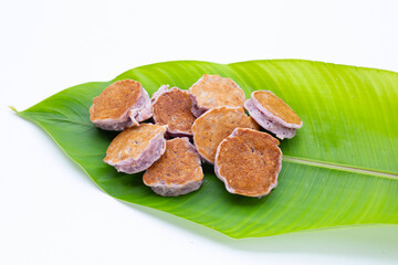 Coconut pancake on white background.