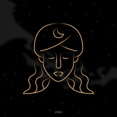 VIRGO zodiac horoscope astrology label with element, planet icon glyph. Thin line sign symbol art design vector illustration