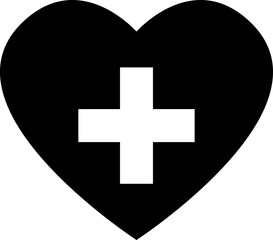 Obraz premium Cross in Heart Symbol First Aid Healthcare Black Sign Icon. Vector Image.